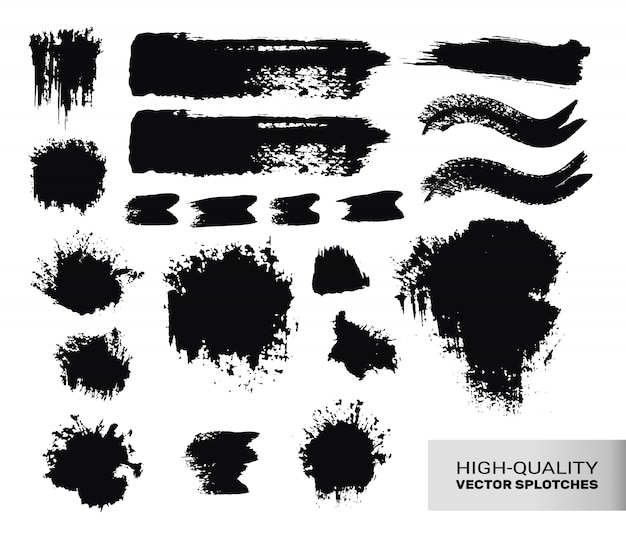 Gratis vector geïnkt paint brush strokes set.