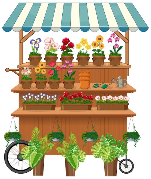 Gratis vector geïsoleerde bloemenverkoper winkelwagen