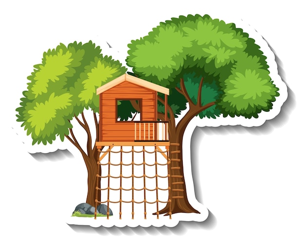 Gratis vector geïsoleerde boomhut met klimnetten