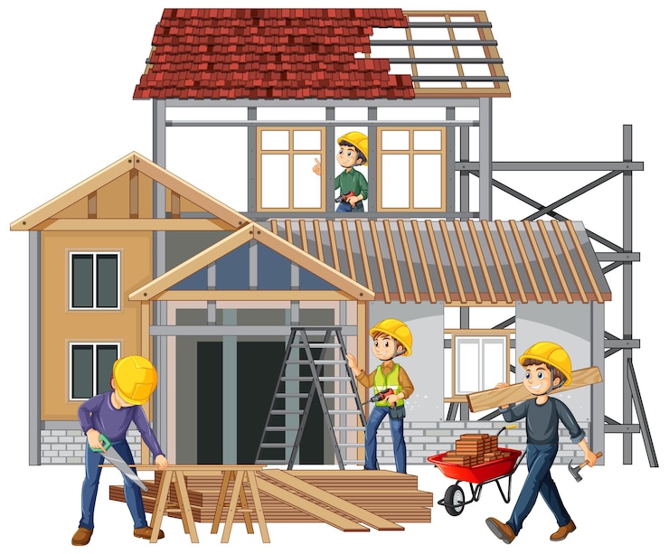 Gratis Vector geïsoleerde bouwwerf met arbeiders