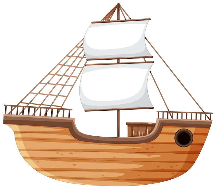 Gratis Vector geïsoleerde cartoonillustratie van een houten schip