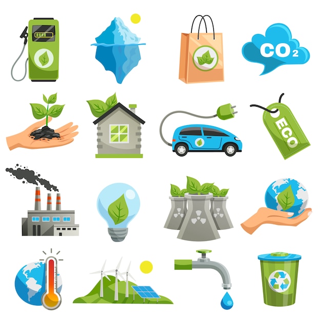 Gratis vector geïsoleerde eco icon set