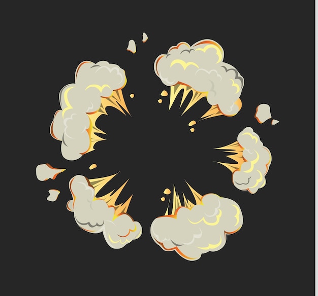 Gratis vector geïsoleerde explosie pictogram op zwarte achtergrond cartoon comic boom effect