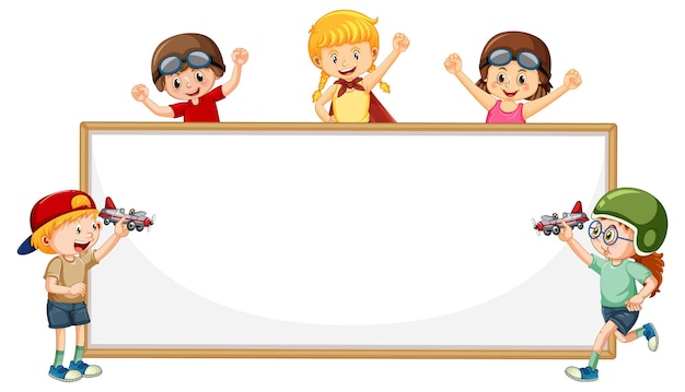 Gratis vector geïsoleerde houten banner met kinderen