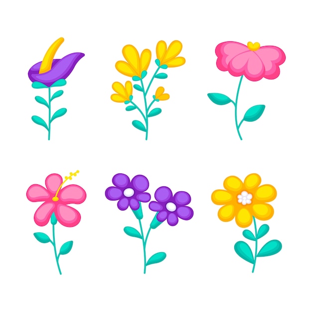 Gratis vector geïsoleerde lentebloemen met bladeren