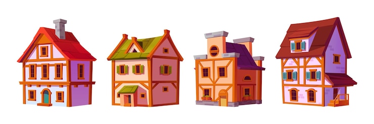 Gratis Vector geïsoleerde oude middeleeuwse duitsland gebouw clipart oude europa stad huisje buitenkant vintage amsterdam huis met schoorsteen franse historische bakstenen herenhuis en stadsgezicht architectuur objectcollectie
