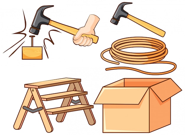 Gratis vector geïsoleerde set tools op witte achtergrond