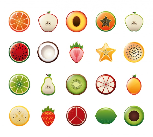 Gratis vector geïsoleerde vruchten icon set