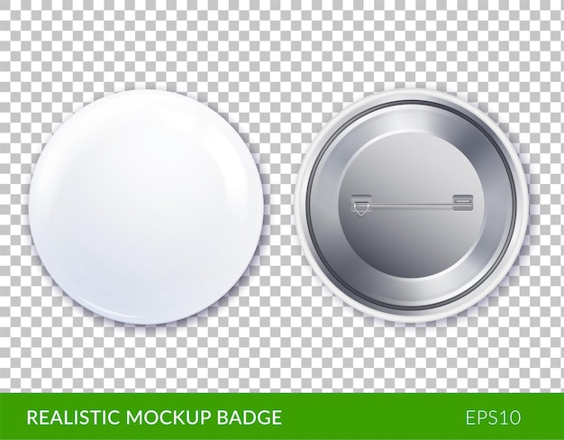 Geïsoleerde witte plastic en realistische mockup badge icon set