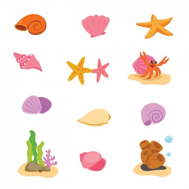 Gratis Vector gekleurd sealife elementen