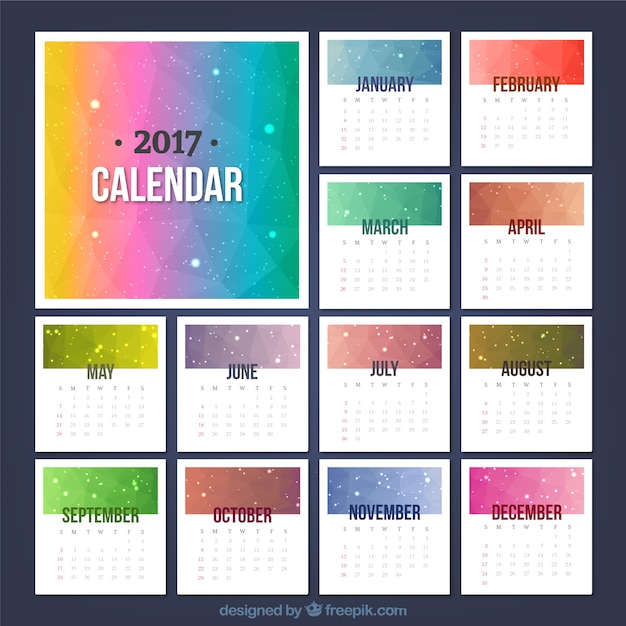 Gratis vector gekleurde 2017 kalender in veelhoekige stijl