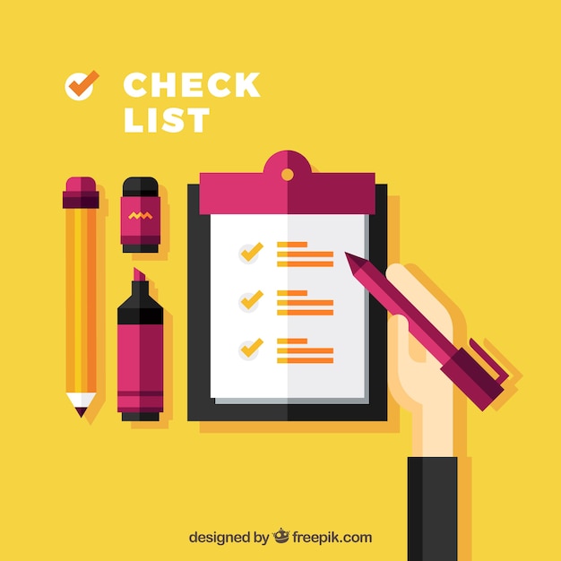 Gratis vector gekleurde achtergrond met checklist in plat ontwerp