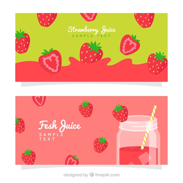 Gratis vector gekleurde banners van aardbeien sap