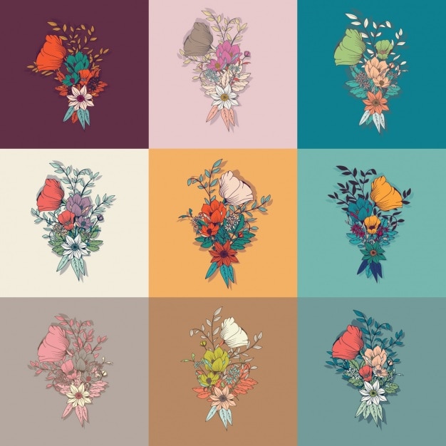 Gratis vector gekleurde bloemen collectie