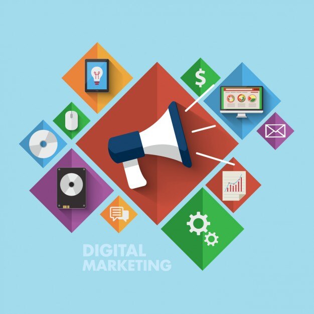 Gekleurde digitale marketing icons