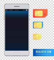 Gratis vector gekleurde en realistische sim telefoon smartphone icon set met verschillende maten van sim-kaarten voor apparaat illustratie
