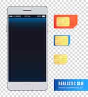 Gratis vector gekleurde en realistische sim telefoon smartphone icon set met verschillende maten van sim-kaarten voor apparaat illustratie