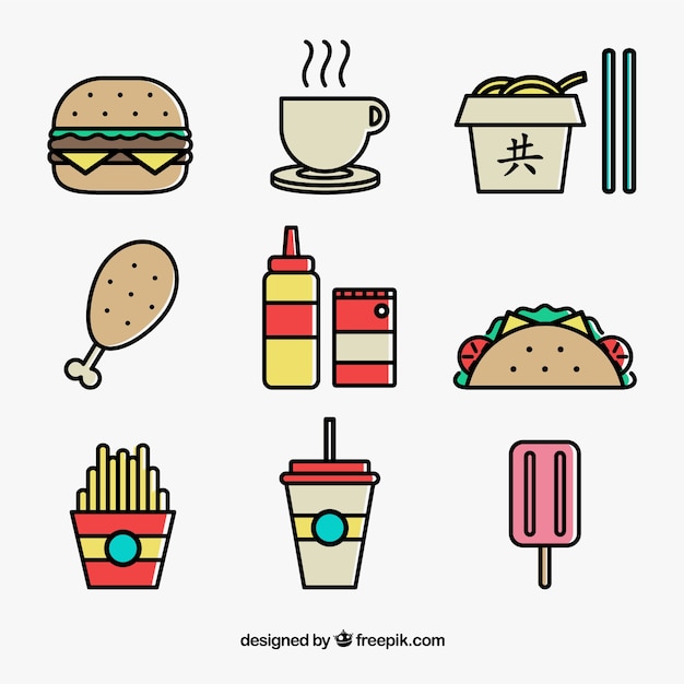 Gratis vector gekleurde fast food iconen