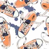 Gratis vector gekleurde funky gumshoes mode sneakers grunge stijl met inkt splash naadloze patroon vector illustratie