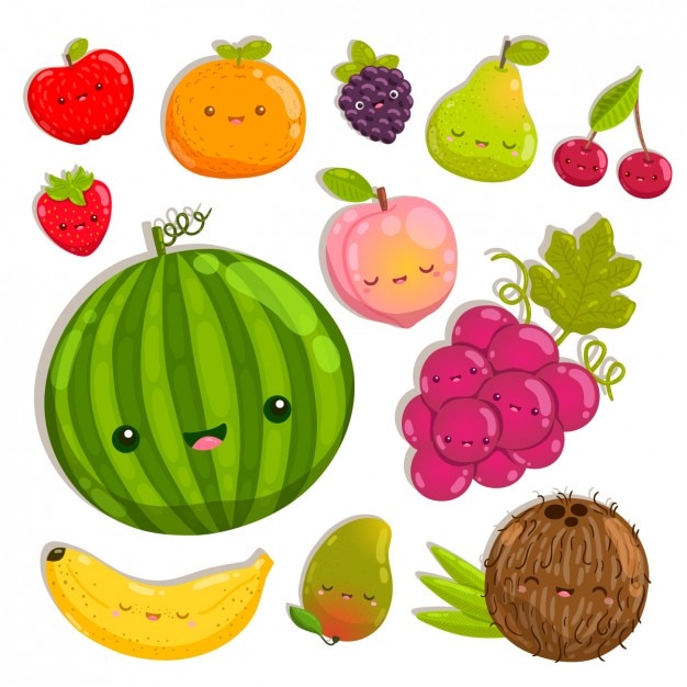 Gratis vector gekleurde gelukkige vruchten