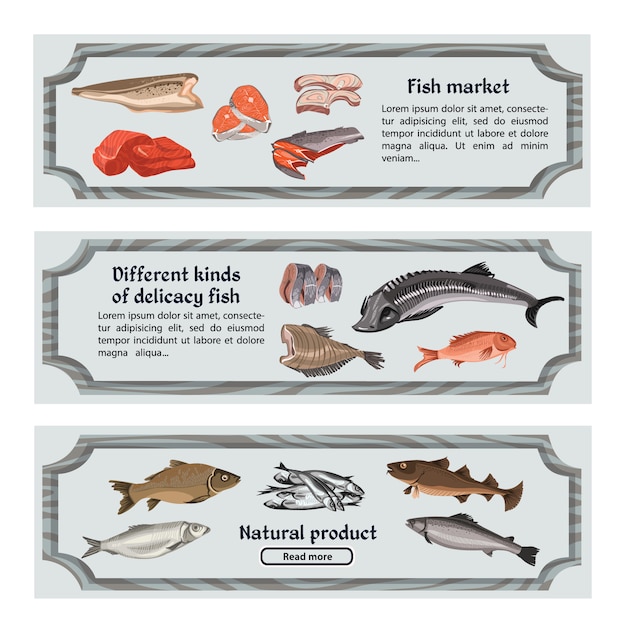 Gratis vector gekleurde horizontale banners voor zeevoedsel