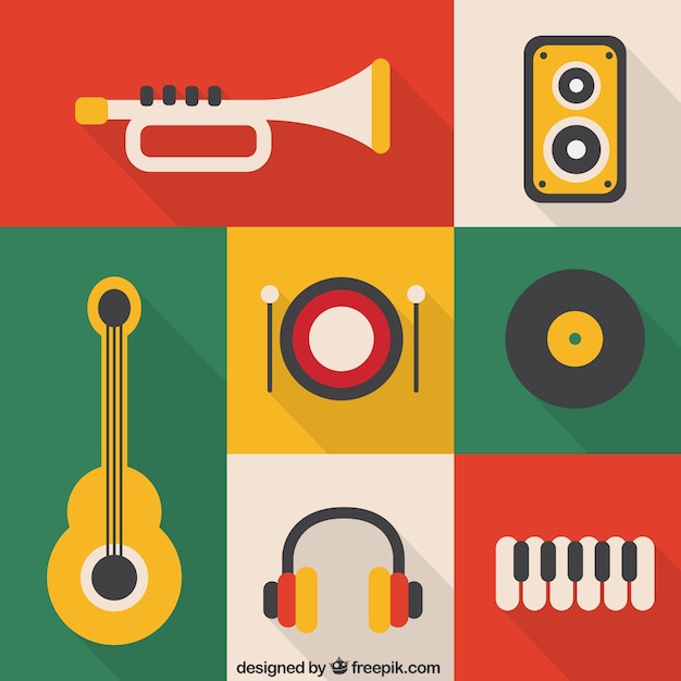 Gratis vector gekleurde muziekinstrument pictogrammen