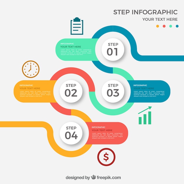 Gratis vector gekleurde ronde infographic met vier stappen