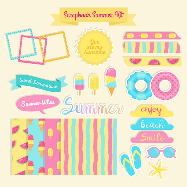 Gekleurde scrapbook zomer kit