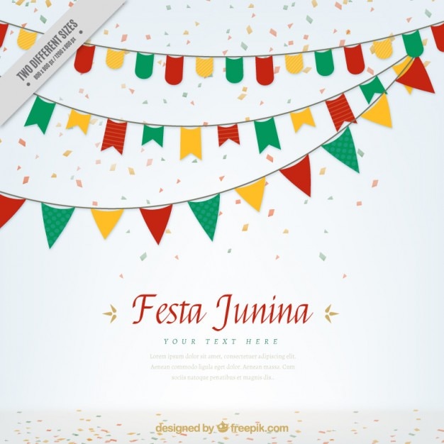 Gratis vector gekleurde slingers en confetti festa junina achtergrond