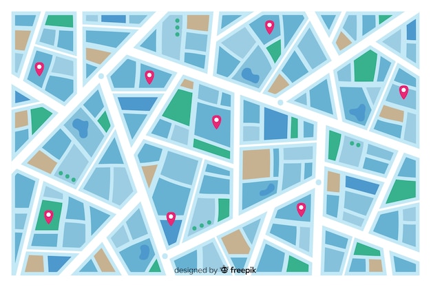 Gratis vector gekleurde stadskaart die straatroutes aangeeft