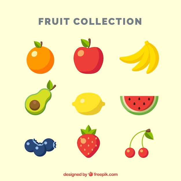 Gratis vector gekleurde stukjes fruit in platte ontwerp