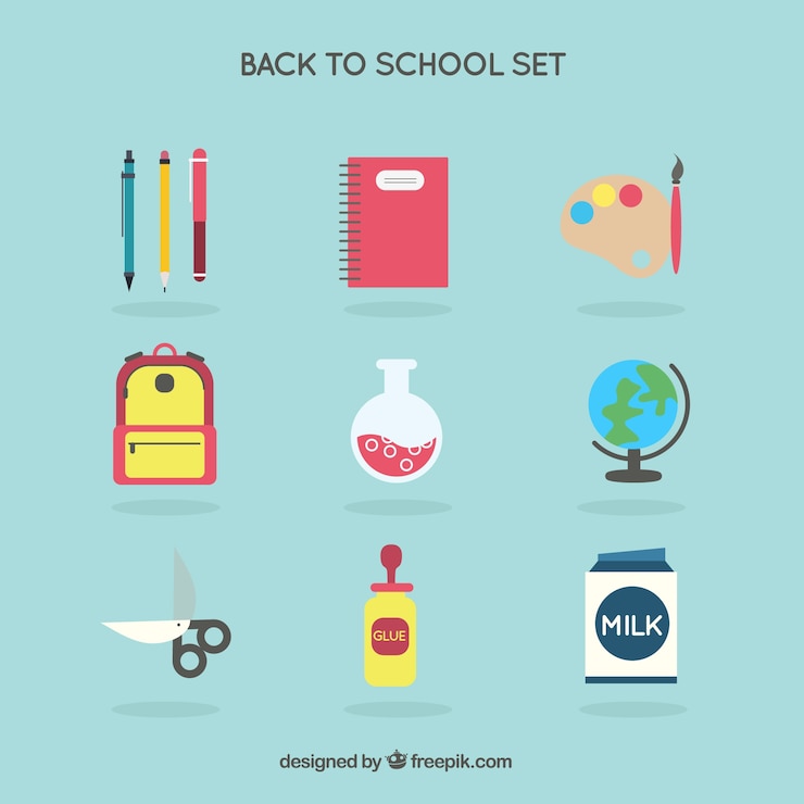 Gratis Vector gekleurde terug naar school pictogrammen instellen