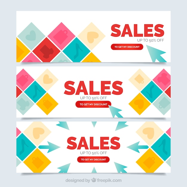 Gratis vector gekleurde vierkantjes verkoop banners