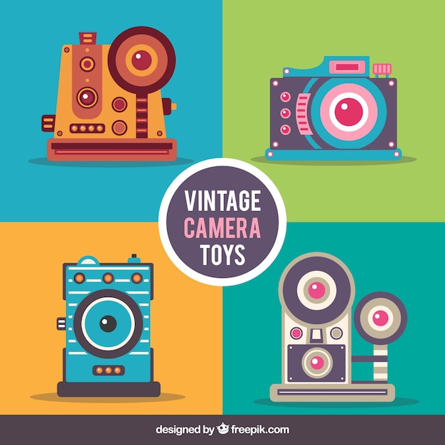 Gratis vector gekleurde vintage collectie camera