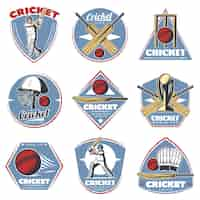 Gratis vector gekleurde vintage cricket-logo's set