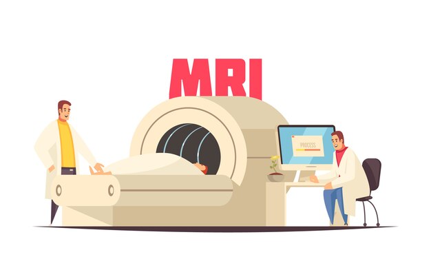 Gekleurde vlakke medische mri-samenstellingsmri ruimte in het ziekenhuis voor behandelings vectorillustratie