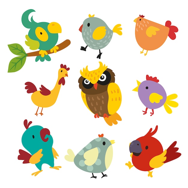 Gratis vector gekleurde vogels collectie