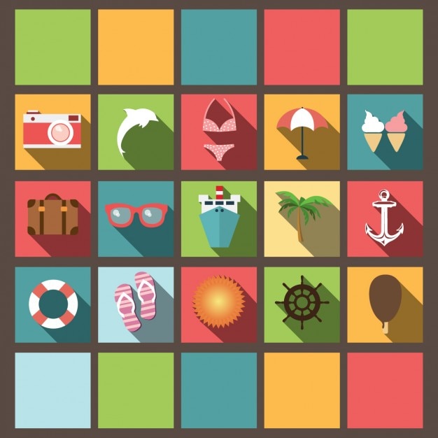 Gratis vector gekleurde zomer iconen collectie