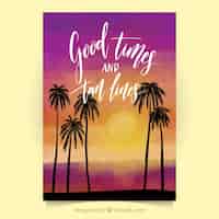 Gratis vector gekleurde zomerkaart met decoratieve palmbomen
