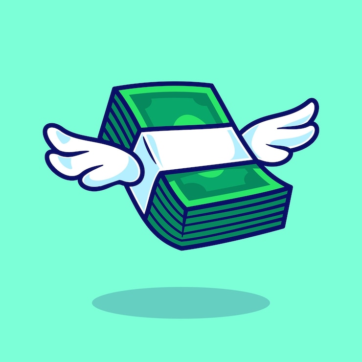 Gratis Vector geld dat met vleugels drijft cartoon vector icon illustratie business finance isolated flat vector