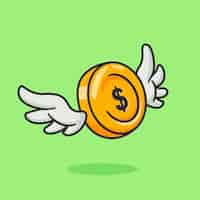 Gratis vector geld gouden munt met vleugel cartoon vector icon illustratie financiën vakantie icon geïsoleerde platte vector