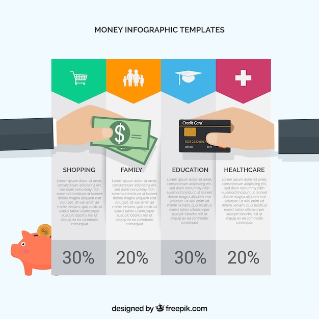 Geld infographic sjabloon met kleur elementen