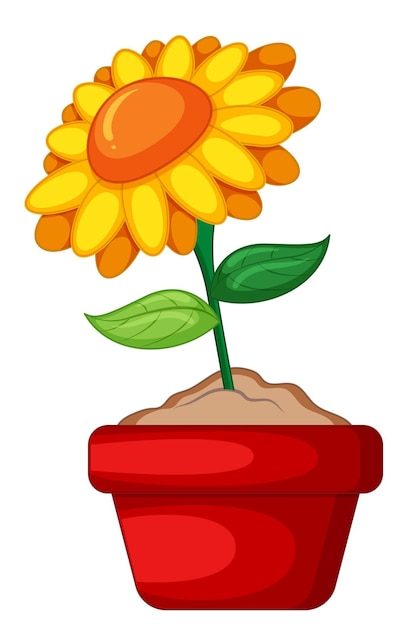 Gratis vector gele bloemen in een pot in cartoonstijl