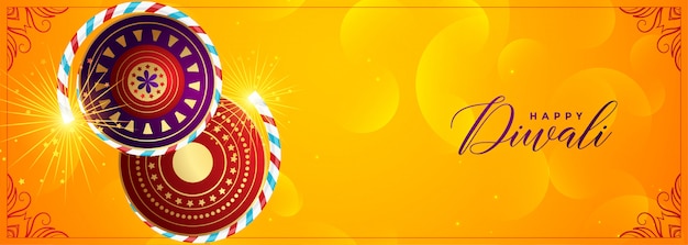 Gele crackerbanner voor gelukkig diwalifestival