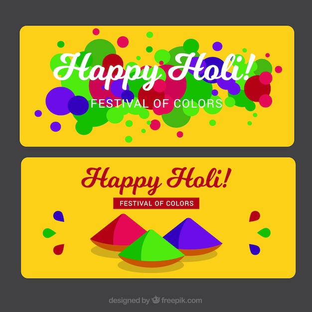 Gratis vector gele spandoeken met kleur vormen voor holifestival