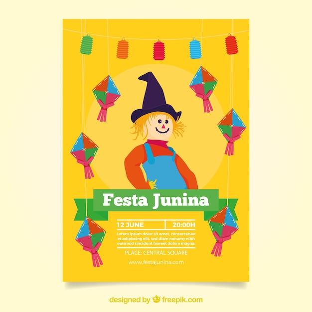 Gele vogelverschrikker festa junina uitnodiging