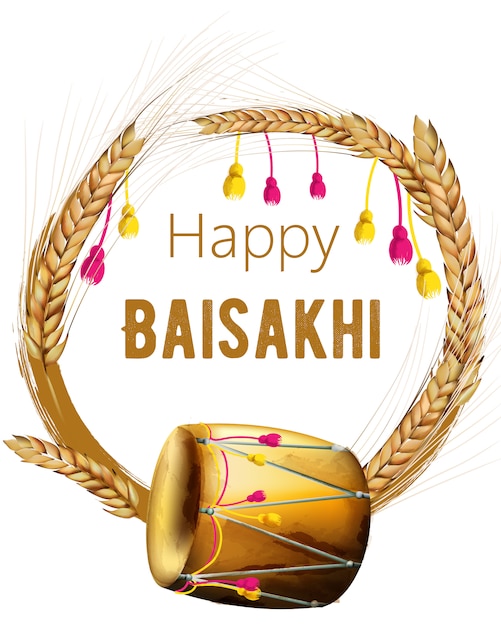 Gratis vector gelukkig baisakhi met tarwe kruiden krans