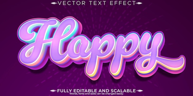 Gratis vector gelukkig bewerkbaar teksteffect en vrolijke, aanpasbare lettertypestijl