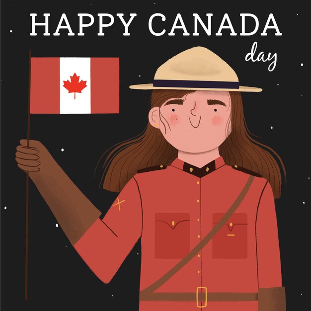 Gratis vector gelukkig canada dag met vrouw en vlag