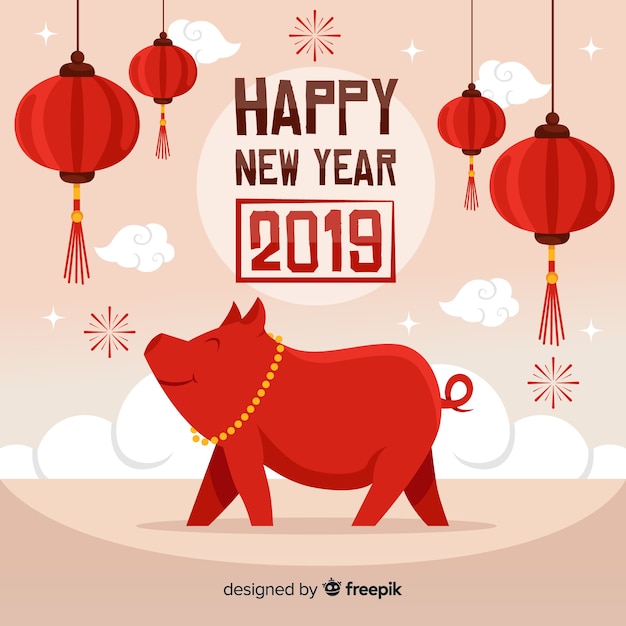 Gratis vector gelukkig chinees nieuw jaar 2019